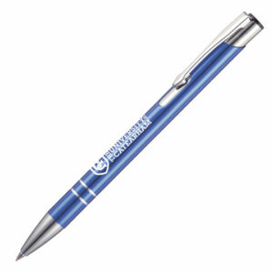 Beck promotional pencils in blue with engraved logo on white background