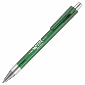 Cayman translucent promotional pens in translucent green on a white background