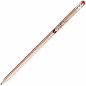 Eraser topped promotional pencils with printed logo on a white background