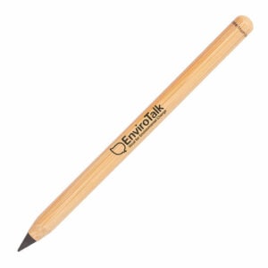 Eternity bamboo pencils with printed logo on white background