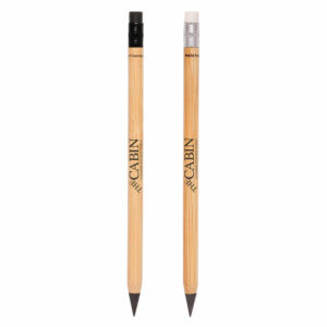 Eternity bamboo pencils with eraser with printed logo on white background