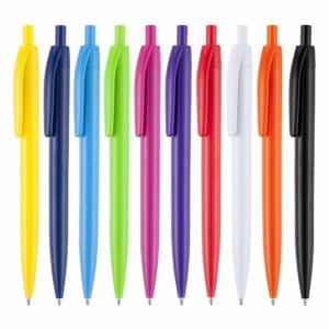 Kane colour promotional pens on a white background in a variety of solid colours