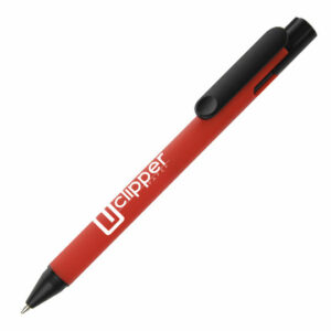Koda argente promotional pens in red with printed logo on white background