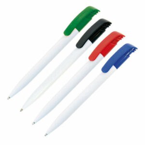Koda clip promotional pens in various clip colour combinations on a white background
