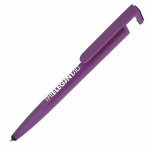 Phone up promotional pens in burgundy with logo printed barrel on white background