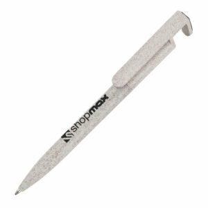 Phone up wheat promotional pens with a printed barrel on white background
