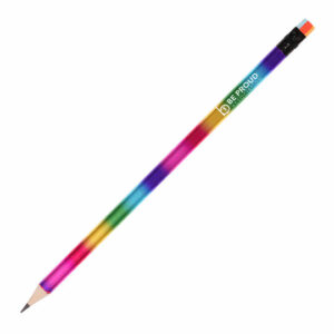 Rainbow promotional pencils with printed logo on white background