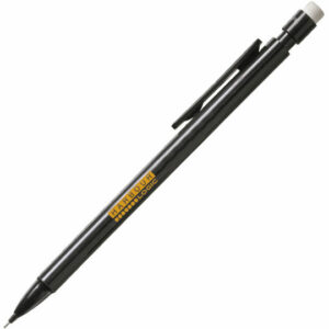 Scriber promotional mechanical pencils in black with printed logo on white background