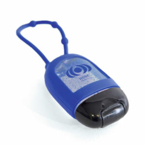 Winster promotional hand sanitisers in blue case with printed logo on white background