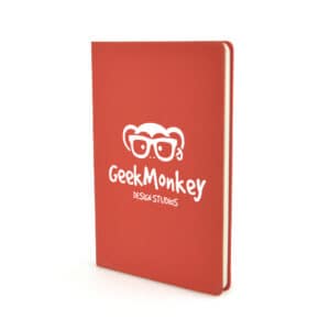 A5 Mole lite promotional notebooks in red with printed logo on a white background