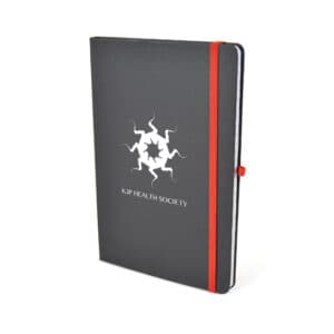 A5 nebraska recycled promotional notebooks in black and red with printed logo on a white background