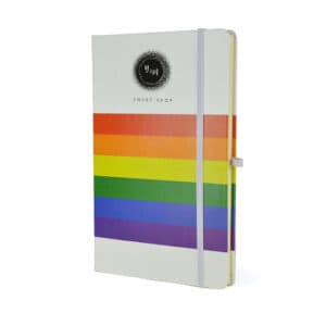 A5 rainbow mole promotional notebooks with printed logo on a white background