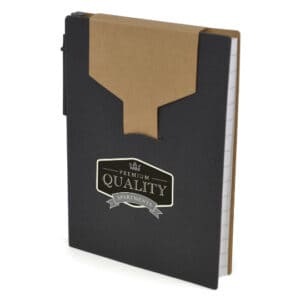 A6 peckham promotional recycled notebooks in black with printed logo on a white background