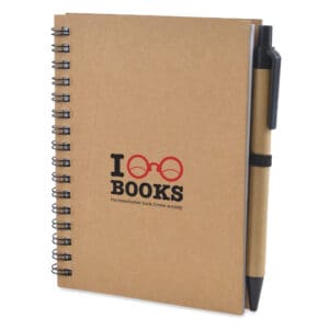 A6 verno recycled promotional notebooks in natural with printed logo on a white background