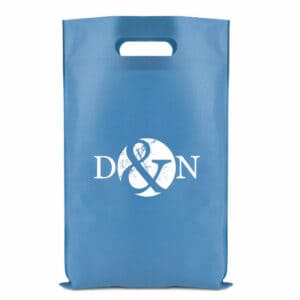 Brookvale promotional shopping bags in cyan with a printed logo on a white background