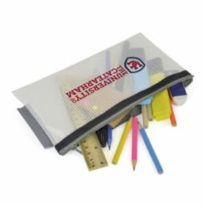 Crosshatch promotional pencil cases with printed logo on a white background
