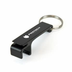 Dunbar promotional bottle opener keyrings in black with a printed logo on a white background