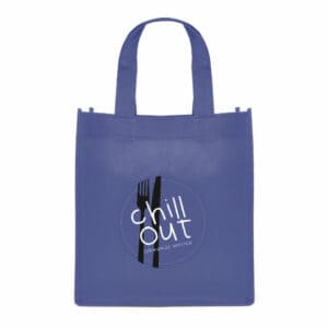 Dunluce mini promotional shopping bags in navy blue with a printed logo on a white background