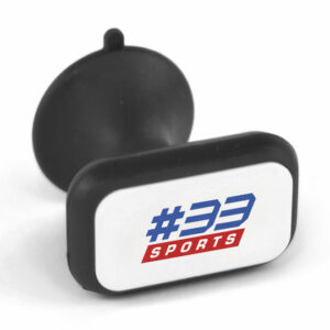 Sucker promotional phone stands in black with printed logo on white background