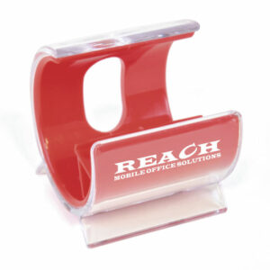 Turbo promotional phone stands in red with printed logo on white background
