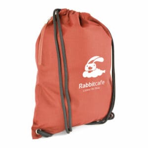 Dalton promotional drawstring bags in red with printed logo on white background