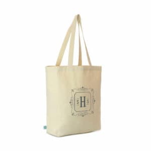Nestor 10oz organic promotional cotton bags in natural with printed logo on a white background