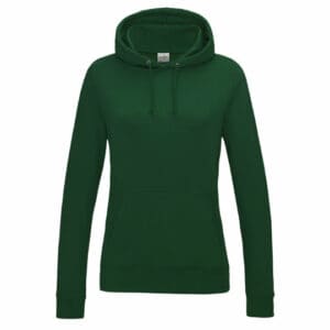 Front view of a AWD ladies promotional hoodies in green on a white background