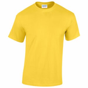 Front view of a Gildan heavy promotional t-shirts in yellow on a white background
