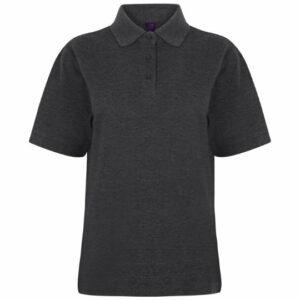 Front view of a Henbury classic women's promotional polo shirts in charcoal on a white background