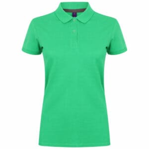 Front view of a Henbury women's micro-fine promotional polo shirts in green on a white background