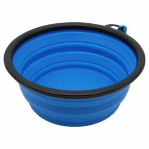 Promotional pop up dog bowls in blue on a white background