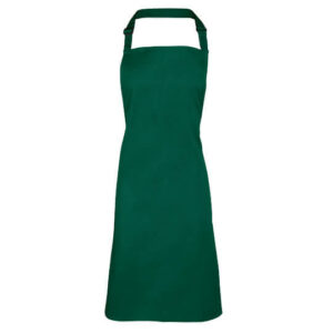Green coloured promotional aprons without pocket on a white background