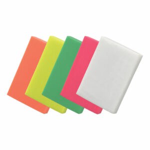 Colourful promotional pencil erasers in a variety of colours on a white background