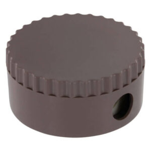 Unbranded recycled promotional pencil sharpeners in natural brown on a white background