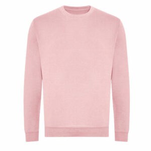 Front view of AWD organic promotional sweatshirts in pink on a white background