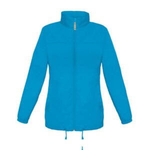 Front view of a B+C Sirocco ladies windcheater jackets in atoll blue on a white background