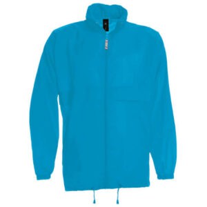 Front view of the B+C Sirocco promotional windcheater jackets in atoll blue on a white background