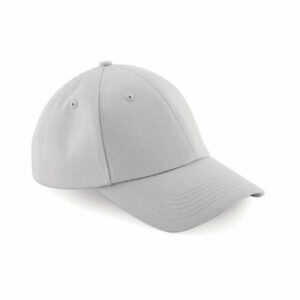 Front view of a Beechfield authentic promotional baseball caps in light grey on a white background