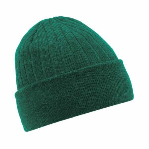 Beechfield thinsulate promotional beanie hats in green on a white background