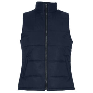 Front view of a black Brand 2786 promotional women's body warmers on a white background